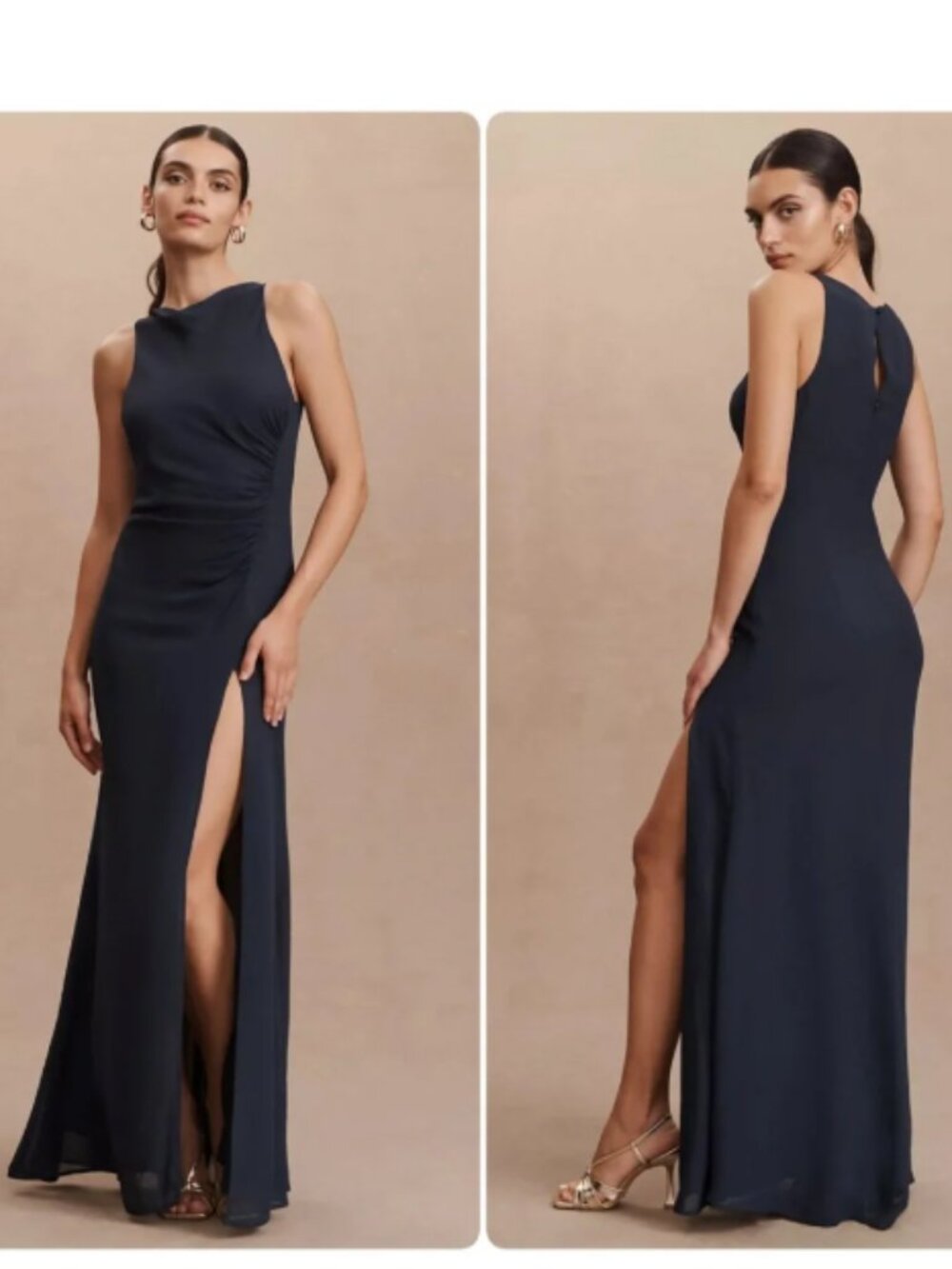 Reformation Senna Dress Draped Slit Gown Navy Blue Sz 12
